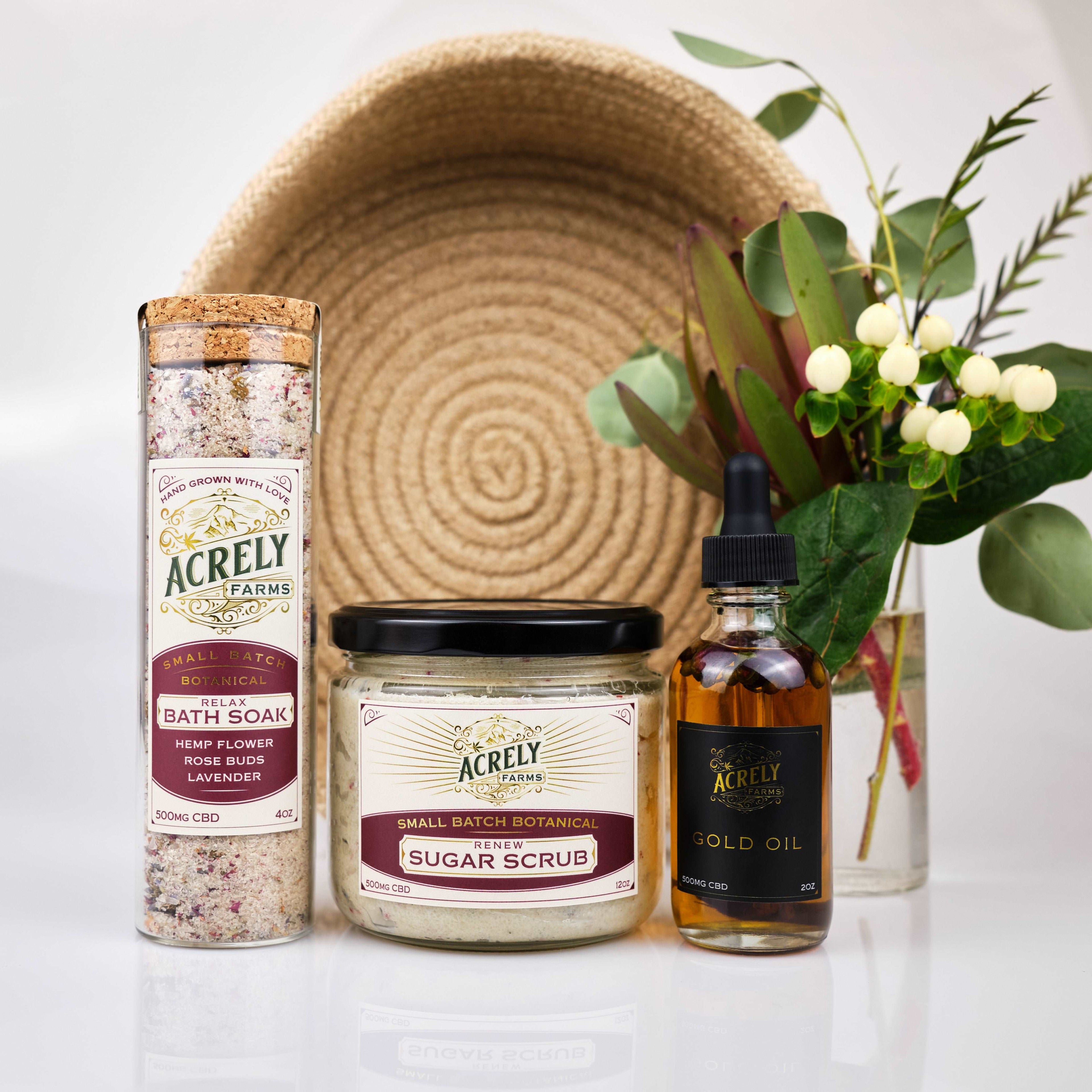 CBD Gift Set Bath and Body in Hemp Basket from Acrely Farms