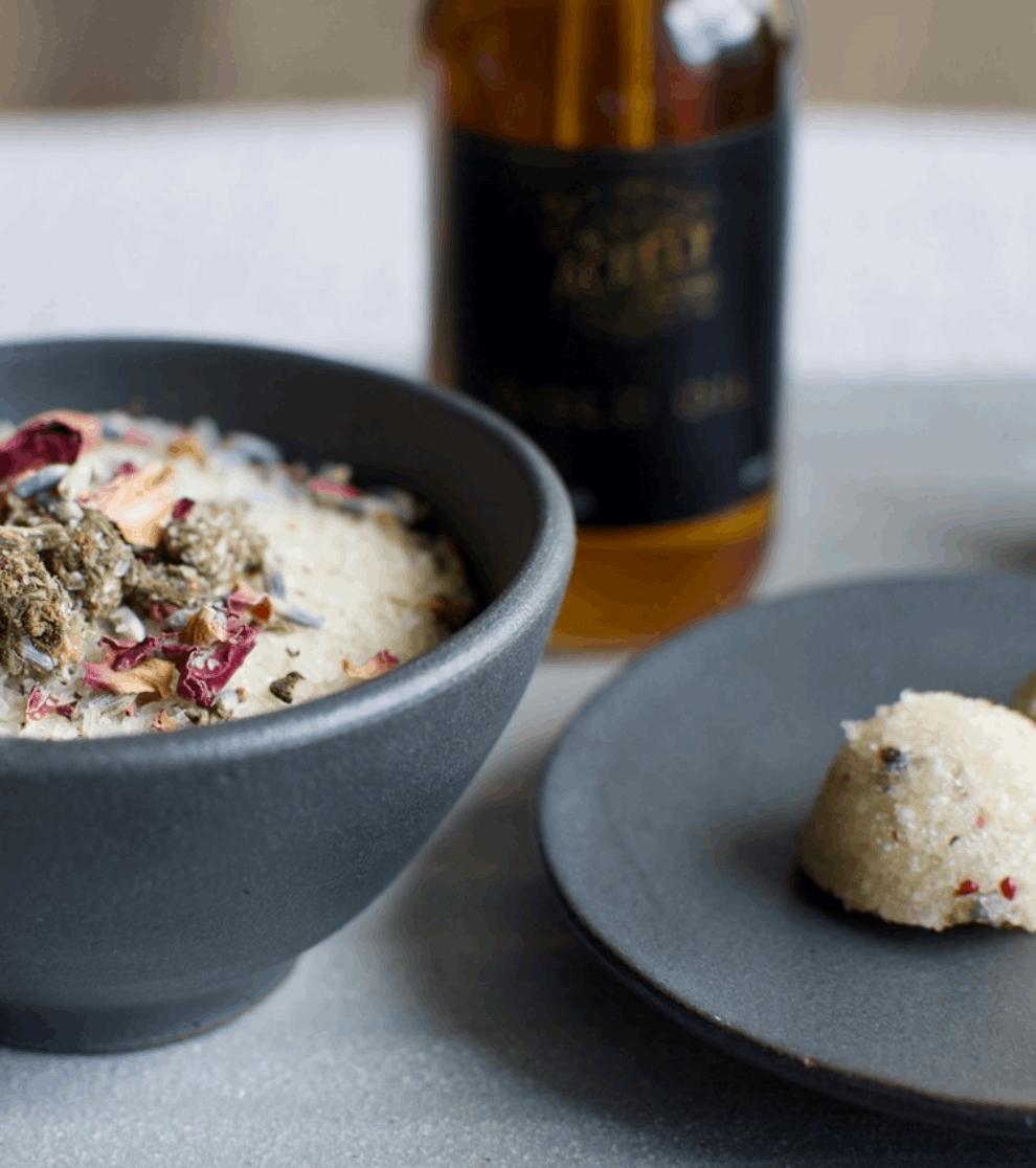 Acrely Farms Body Scrub, Bath Soak and Body Oil at a spa