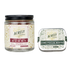 Two Acrely Farms CBD products on a white background: a large glass jar labeled CBD Relax Gummy (strawberry flavor) and a square tin of CBG Focus Mints.