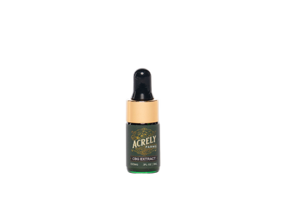 A small dropper bottle of Acrely Farms CBG Extract on a solid white background.