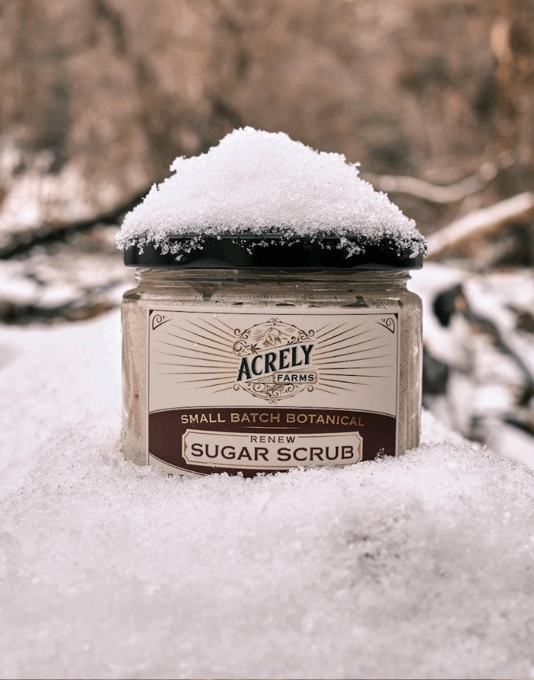 CBD Renew Sugar Scrub for Exfoliation with snow